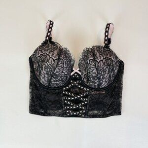 NWOT Victoria's Secret Bra Top S-DD Dream Angels Lined Demi Long Line Black Pink